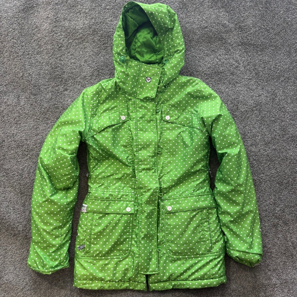 Roxy Wintersports Green Polka Dot Ski Snowboard Jacket Women Medium P952834